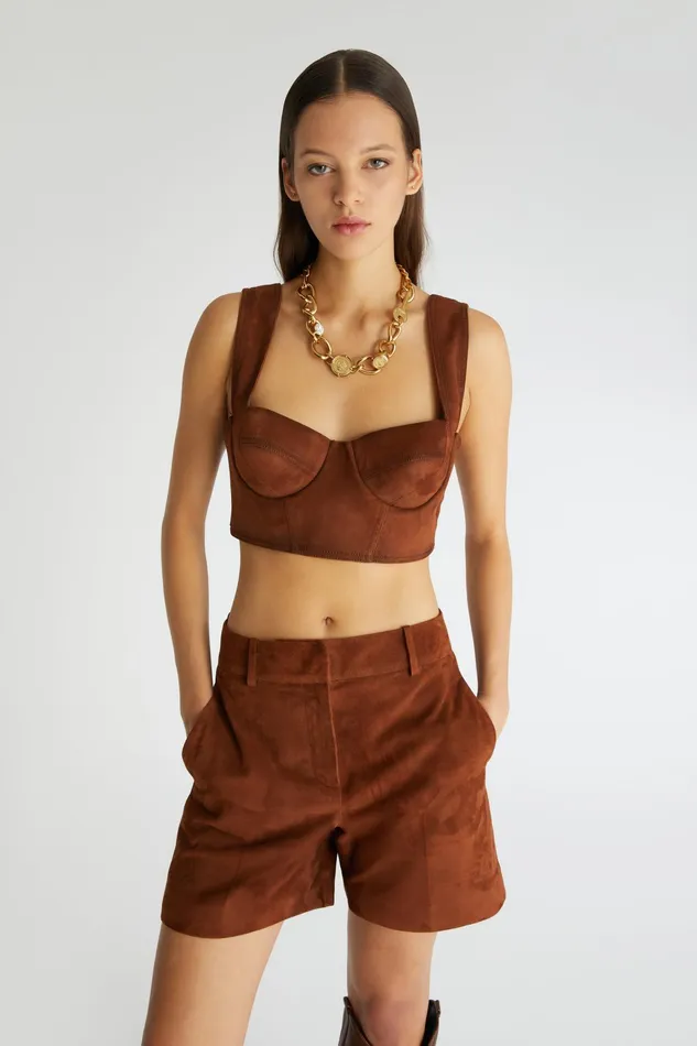 Women Tops and Shirts Ermanno Scervino Designer Suede Bustier Top 8211 Ermanno Scervino Brown