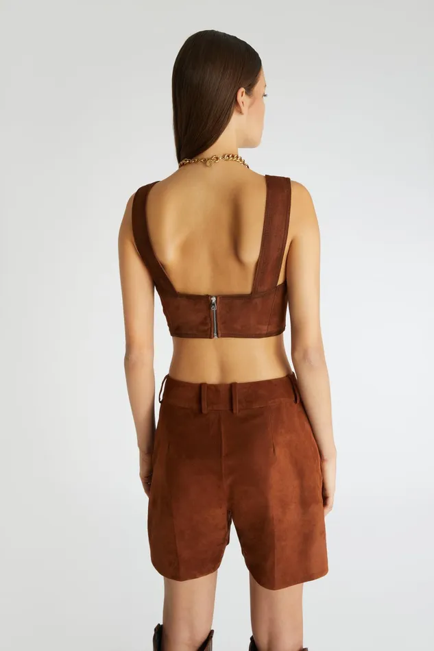 Women Tops and Shirts Ermanno Scervino Designer Suede Bustier Top 8211 Ermanno Scervino Brown