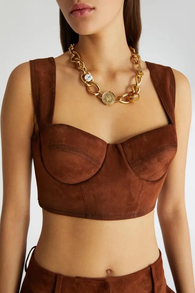 Women Tops and Shirts Ermanno Scervino Designer Suede Bustier Top 8211 Ermanno Scervino Brown