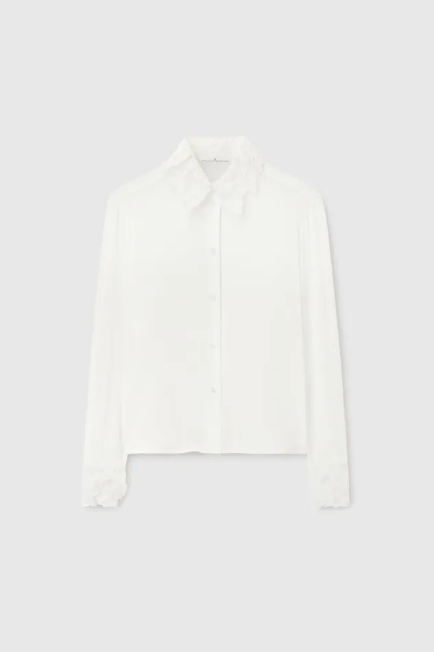 Women Tops and Shirts Ermanno Scervino Designer Women039s White Silk Shirt With Collar 8211 Ermanno Scervino White Women Tops and Shirts Ermanno Scervino Designer Women039s White Silk Shirt With Collar 8211 Ermanno Scervino White