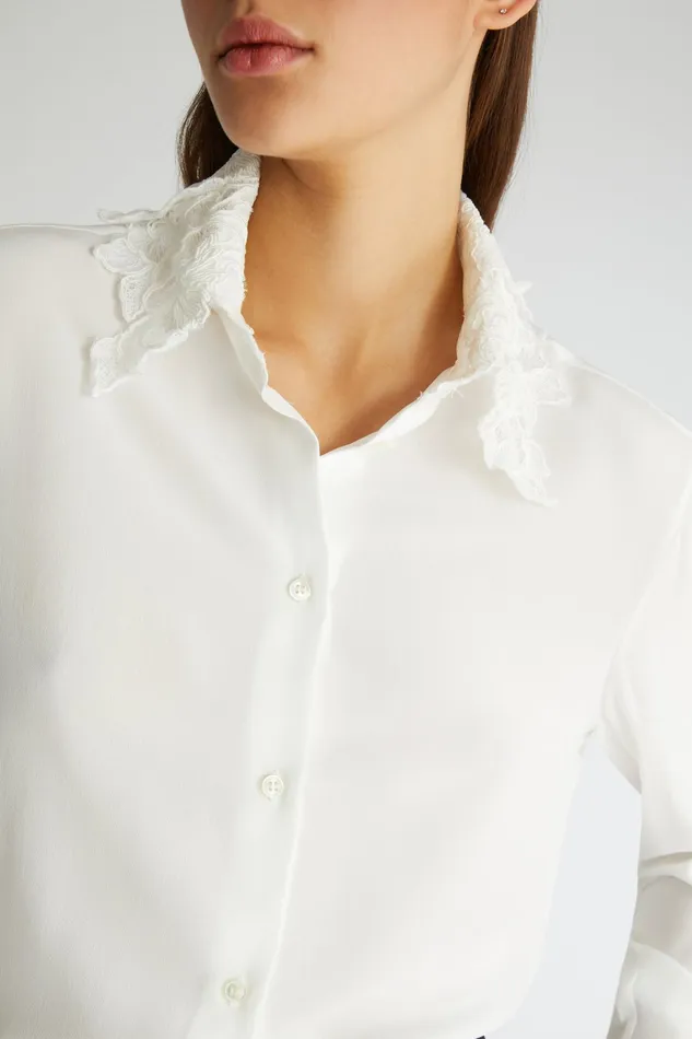 Women Tops and Shirts Ermanno Scervino Designer Women039s White Silk Shirt With Collar 8211 Ermanno Scervino White