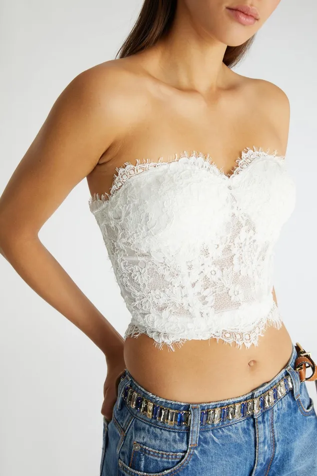 Women Tops and Shirts Ermanno Scervino Lace White Bustier Top Strapless 8211 Ermanno Scervino White