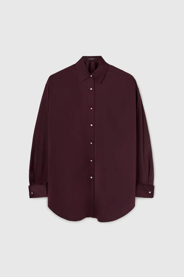 Women Tops and Shirts Ermanno Scervino Oversize Silk Shirt With Jewelled Buttons Bordeaux Women Tops and Shirts Ermanno Scervino Oversize Silk Shirt With Jewelled Buttons Bordeaux