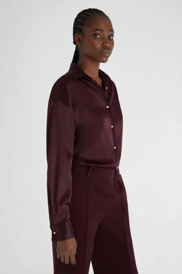 Women Tops and Shirts Ermanno Scervino Oversize Silk Shirt With Jewelled Buttons Bordeaux