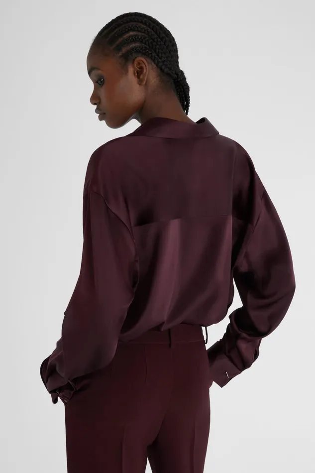 Women Tops and Shirts Ermanno Scervino Oversize Silk Shirt With Jewelled Buttons Bordeaux