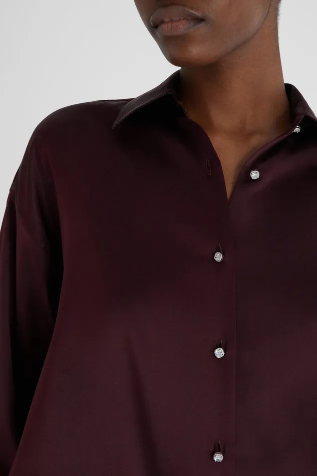 Women Tops and Shirts Ermanno Scervino Oversize Silk Shirt With Jewelled Buttons Bordeaux