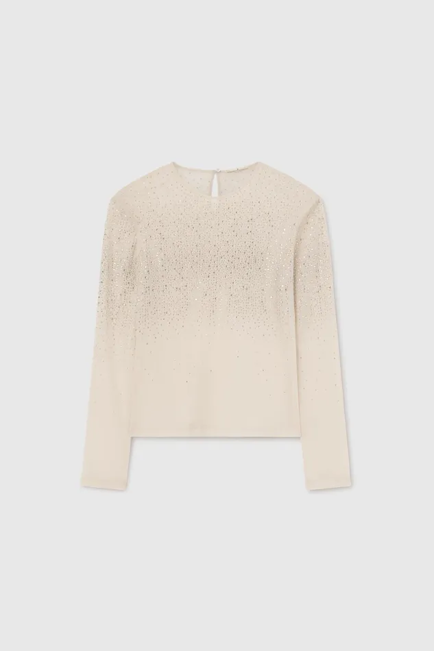 Women Tops and Shirts Ermanno Scervino Tulle Long Sleeve Top With Crystals 8211 Ermanno Scervino Grey Women Tops and Shirts Ermanno Scervino Tulle Long Sleeve Top With Crystals 8211 Ermanno Scervino Grey
