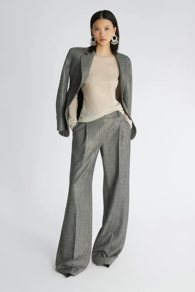 Women Tops and Shirts Ermanno Scervino Tulle Long Sleeve Top With Crystals 8211 Ermanno Scervino Grey