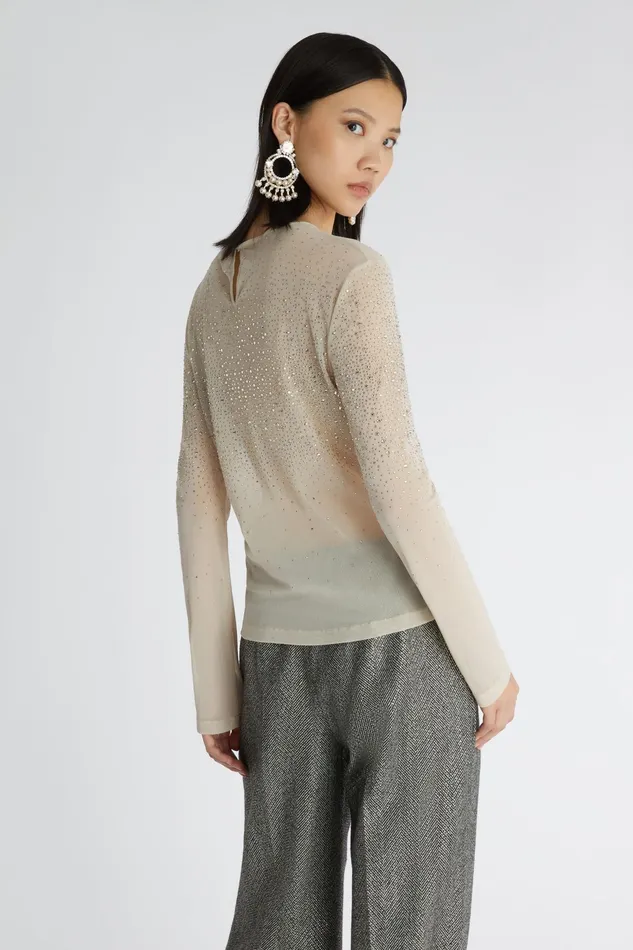 Women Tops and Shirts Ermanno Scervino Tulle Long Sleeve Top With Crystals 8211 Ermanno Scervino Grey