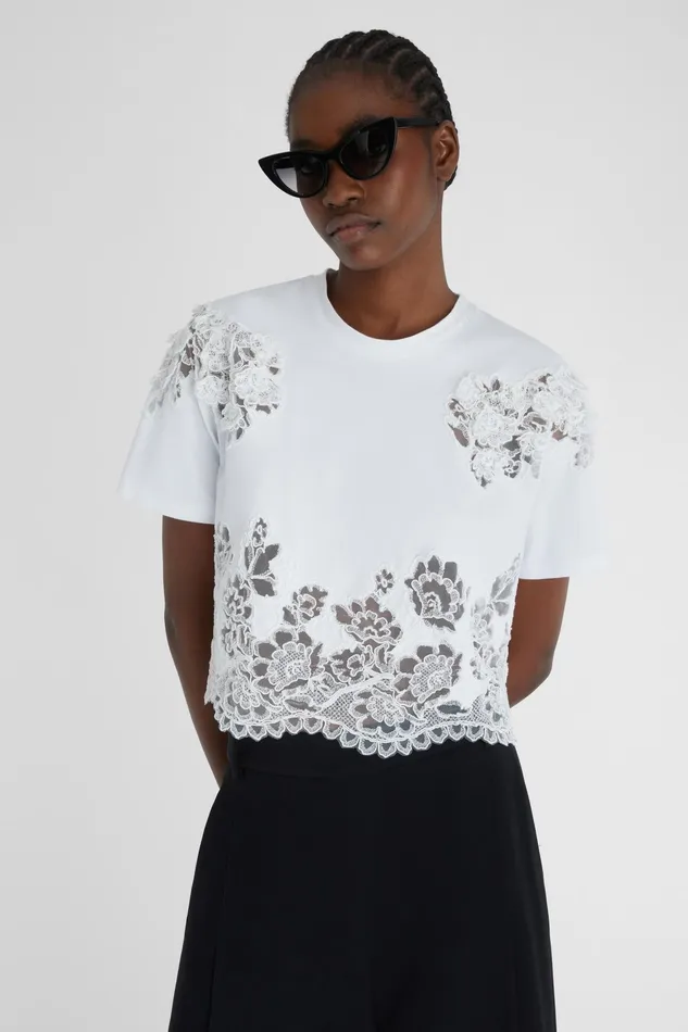 Women Tops and Shirts Ermanno Scervino White Cotton Tshirt With Lace 8211 Ermanno Scervino