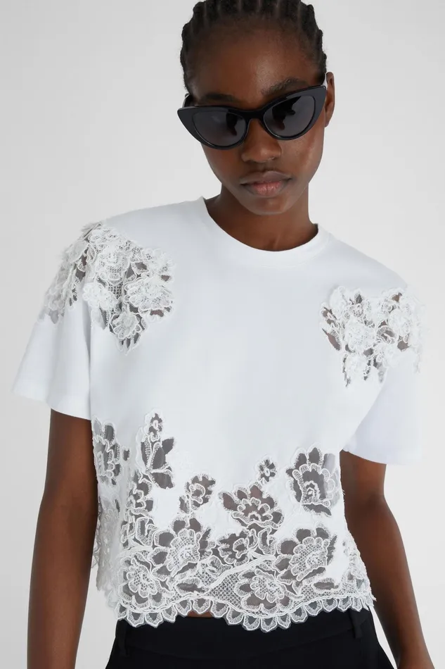 Women Tops and Shirts Ermanno Scervino White Cotton Tshirt With Lace 8211 Ermanno Scervino
