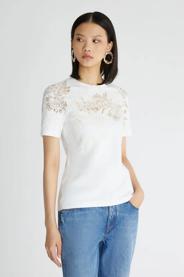 Women Tops and Shirts Ermanno Scervino White Cotton Women039s TShirt With Lace 8211 Ermanno Scervino White