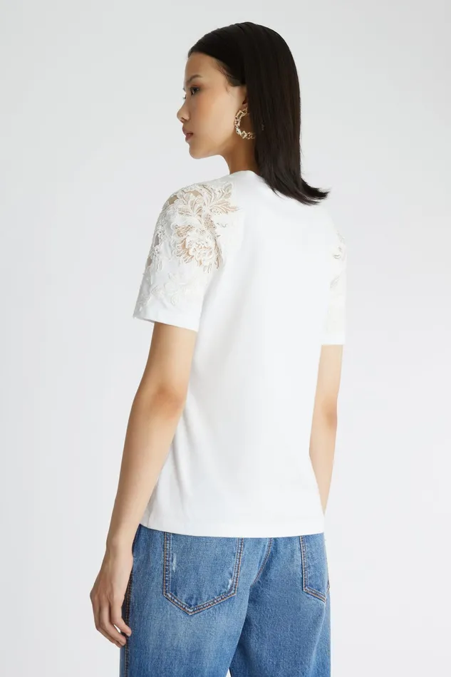 Women Tops and Shirts Ermanno Scervino White Cotton Women039s TShirt With Lace 8211 Ermanno Scervino White