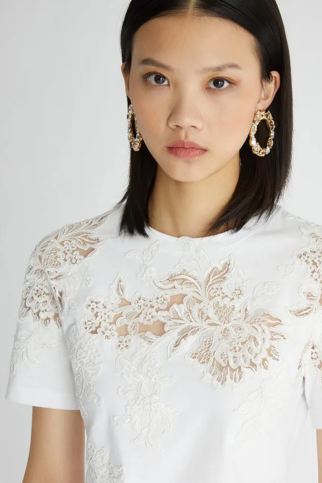 Women Tops and Shirts Ermanno Scervino White Cotton Women039s TShirt With Lace 8211 Ermanno Scervino White