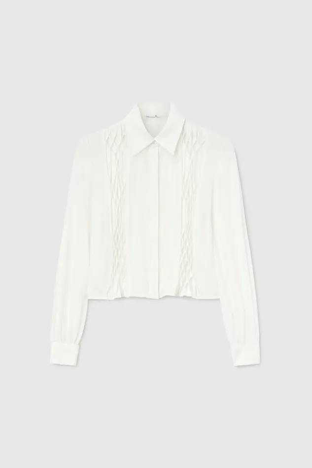 Women Tops and Shirts Ermanno Scervino White Cropped Shirt With Pleats 8211 Ermanno Scervino White Women Tops and Shirts Ermanno Scervino White Cropped Shirt With Pleats 8211 Ermanno Scervino White