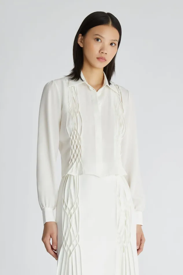 Women Tops and Shirts Ermanno Scervino White Cropped Shirt With Pleats 8211 Ermanno Scervino White