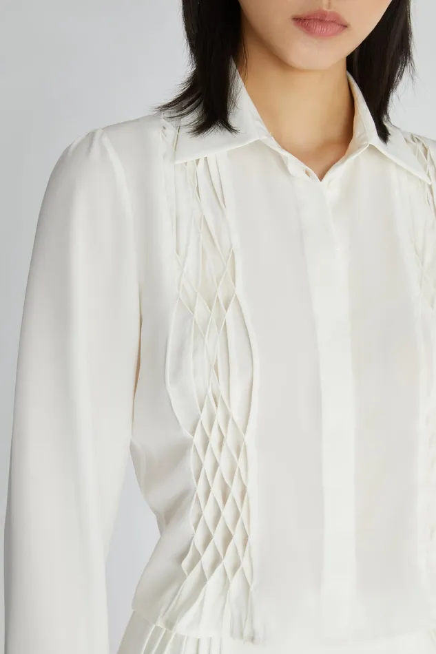 Women Tops and Shirts Ermanno Scervino White Cropped Shirt With Pleats 8211 Ermanno Scervino White