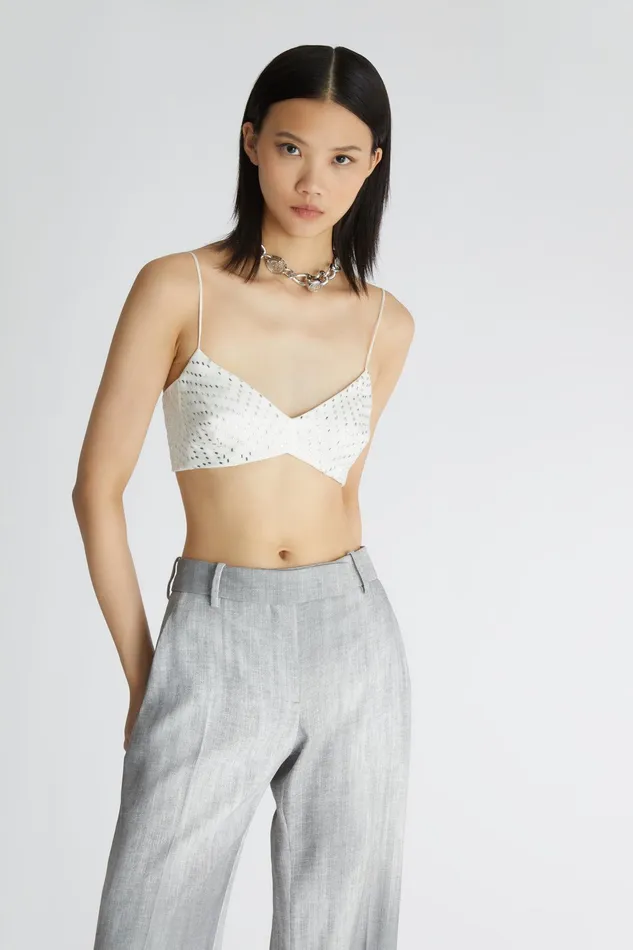 Women Tops and Shirts Ermanno Scervino White Silk Bustier Top With Crystals 8211 Ermanno Scervino White