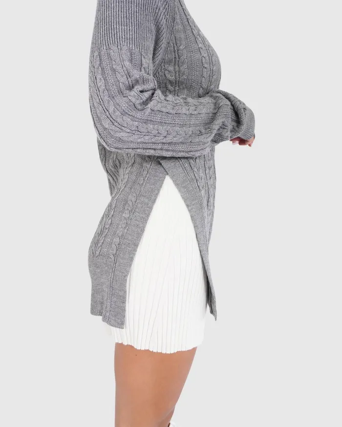 Women Tops Belle and Bloom At Last Cable Knit Jumper With Slit 8211 Grey Marle