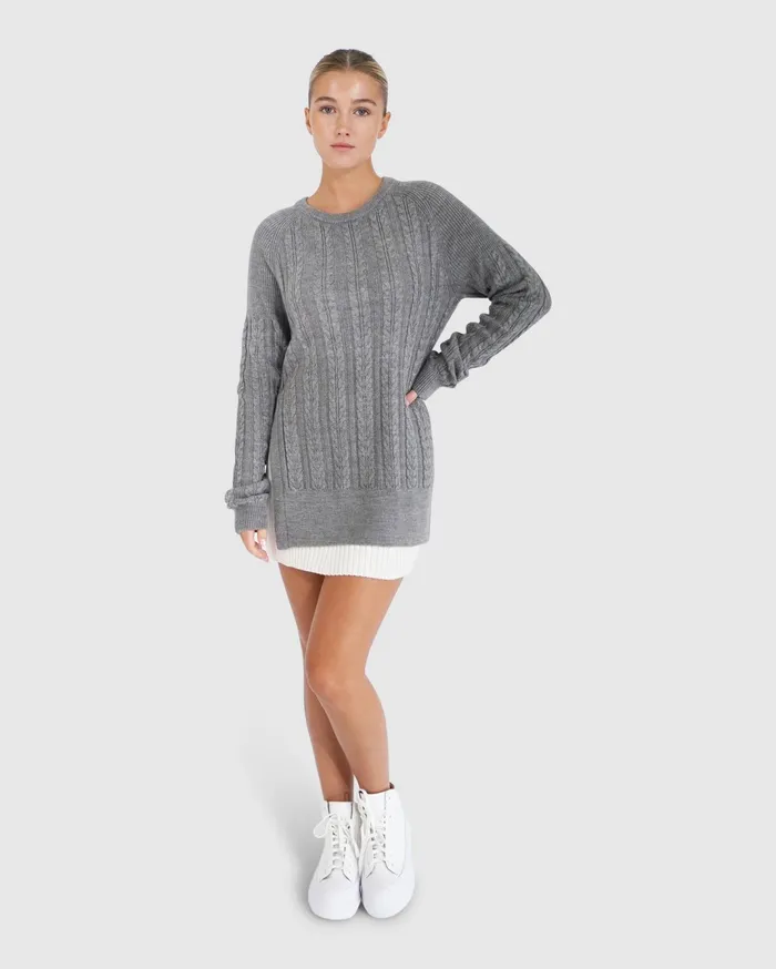 Women Tops Belle and Bloom At Last Cable Knit Jumper With Slit 8211 Grey Marle