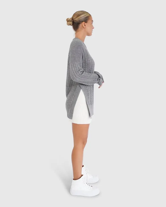 Women Tops Belle and Bloom At Last Cable Knit Jumper With Slit 8211 Grey Marle
