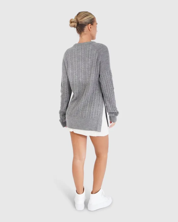 Women Tops Belle and Bloom At Last Cable Knit Jumper With Slit 8211 Grey Marle