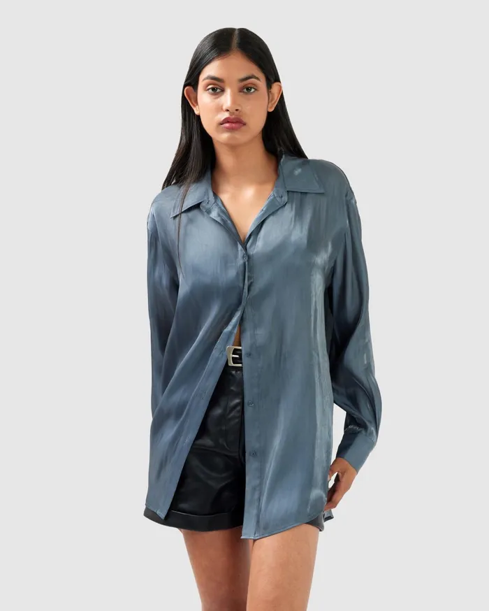 Women Tops Belle and Bloom Back To You Irredescent Shirt 8211 Slate