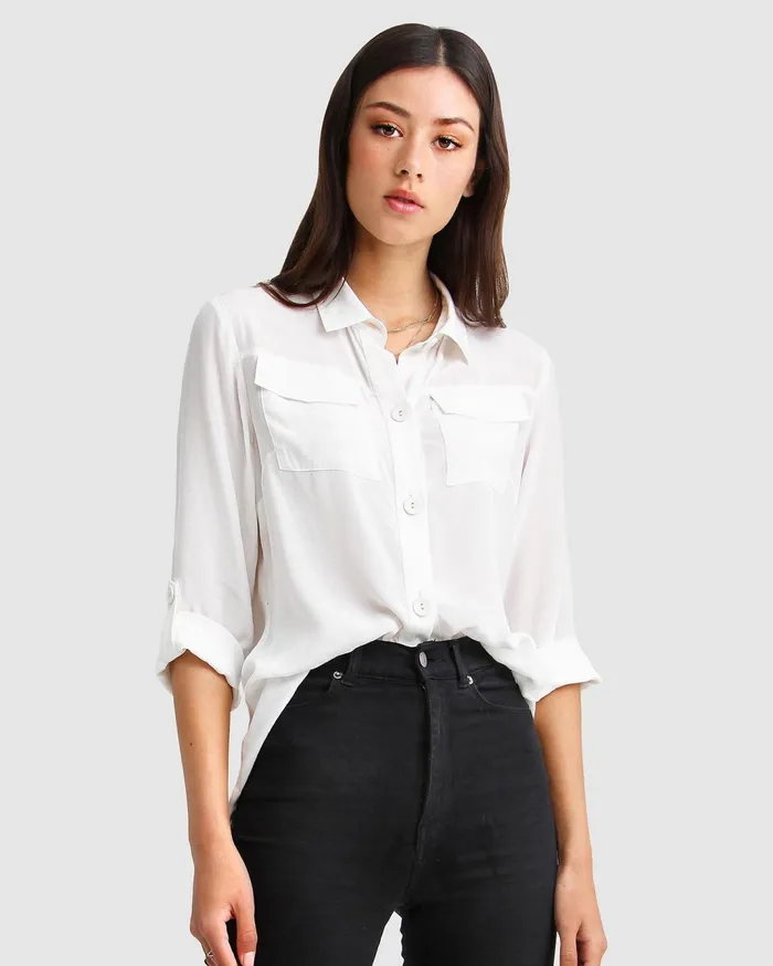 Women Tops Belle and Bloom Eclipse Rolled Sleeve Blouse 8211 Cream