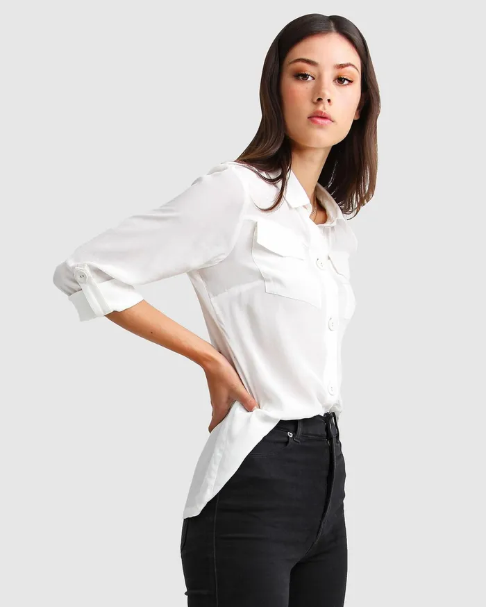 Women Tops Belle and Bloom Eclipse Rolled Sleeve Blouse 8211 Cream