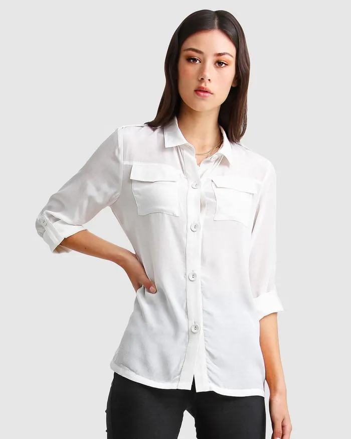 Women Tops Belle and Bloom Eclipse Rolled Sleeve Blouse 8211 Cream