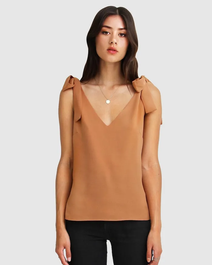 Women Tops Belle and Bloom Feel For You VNeck Top 8211 Camel