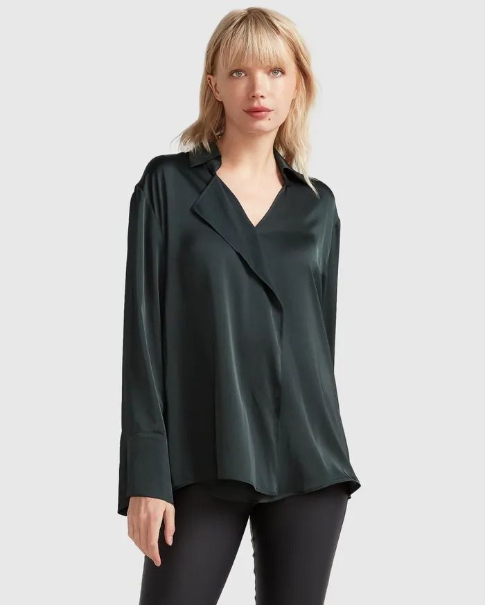 Women Tops Belle and Bloom Gemini Waterfall Shirt 8211 Dark Green