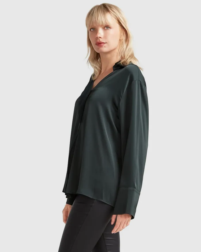 Women Tops Belle and Bloom Gemini Waterfall Shirt 8211 Dark Green