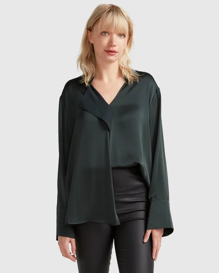 Women Tops Belle and Bloom Gemini Waterfall Shirt 8211 Dark Green