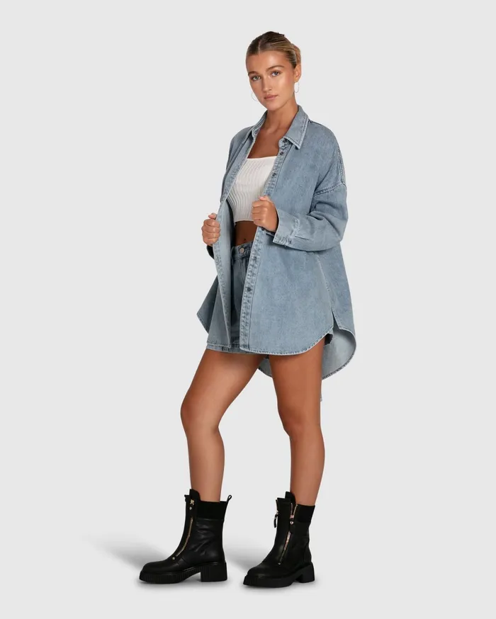 Women Tops Belle and Bloom Into Him Oversized Denim Shirt 8211 Stonewash