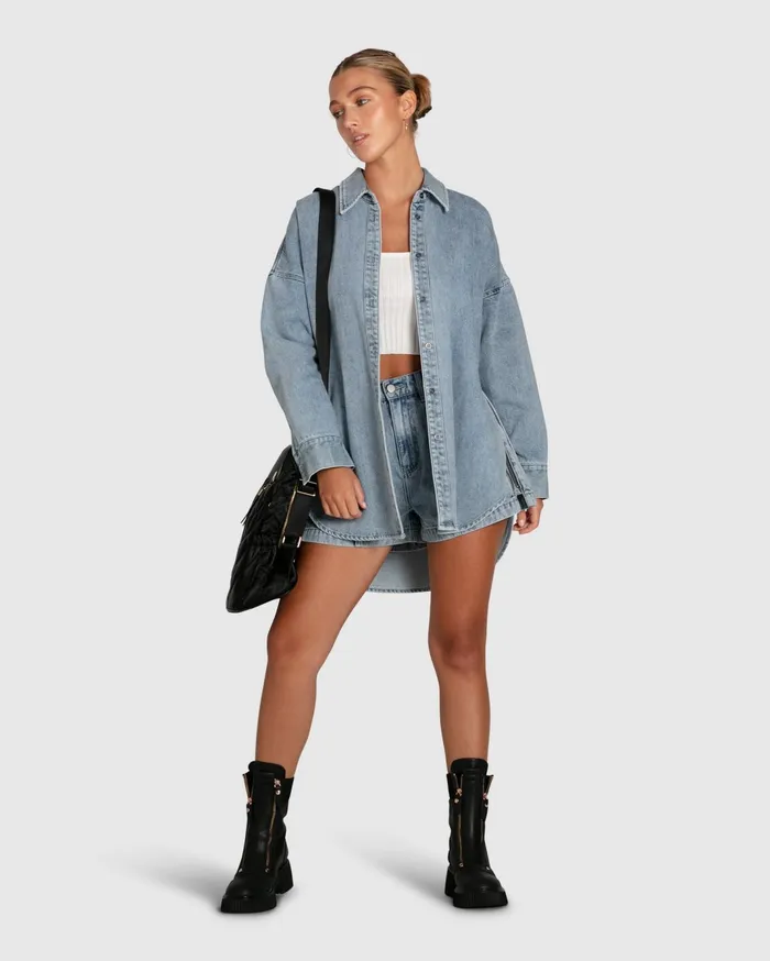Women Tops Belle and Bloom Into Him Oversized Denim Shirt 8211 Stonewash