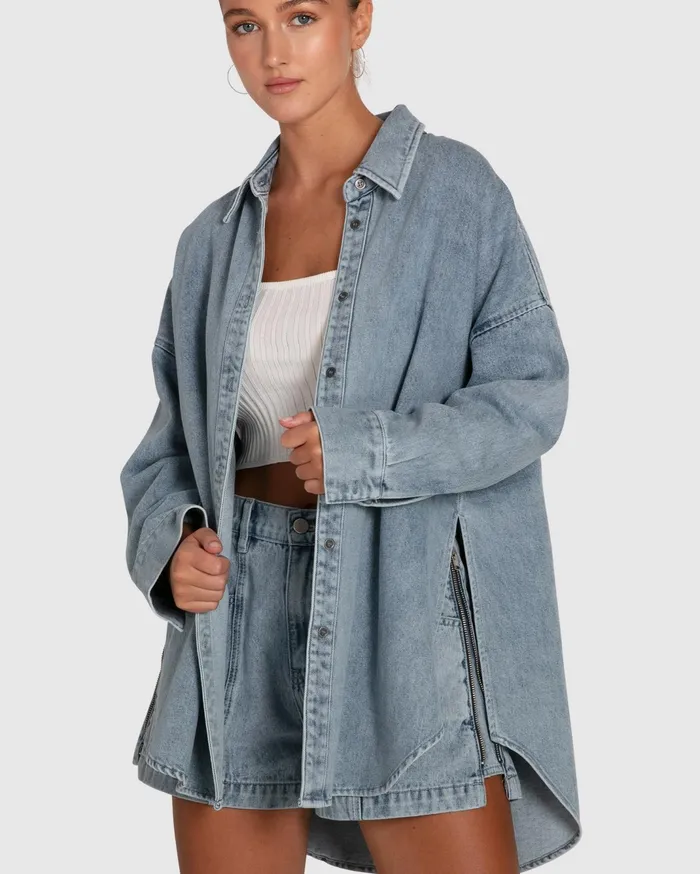 Women Tops Belle and Bloom Into Him Oversized Denim Shirt 8211 Stonewash