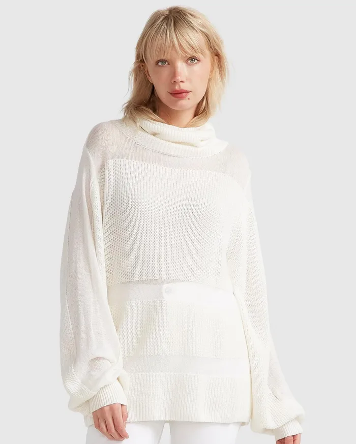 Women Tops Belle and Bloom Nevermind Sheer Panelled Knit 8211 Cream