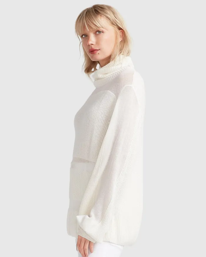 Women Tops Belle and Bloom Nevermind Sheer Panelled Knit 8211 Cream