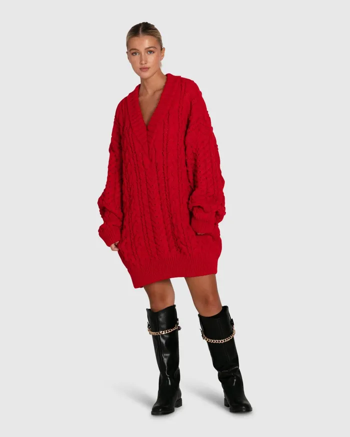 Women Tops Belle and Bloom Still The One Chunky Oversize Knit 8211 Red