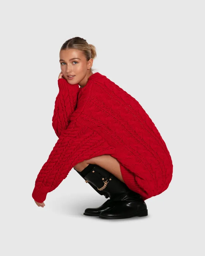 Women Tops Belle and Bloom Still The One Chunky Oversize Knit 8211 Red