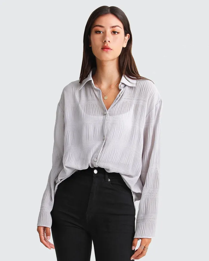 Women Tops Belle and Bloom Yoko Shirred Chiffon Blouse 8211 Grey