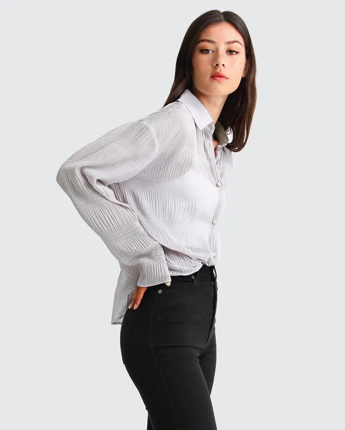 Women Tops Belle and Bloom Yoko Shirred Chiffon Blouse 8211 Grey
