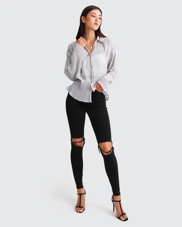 Women Tops Belle and Bloom Yoko Shirred Chiffon Blouse 8211 Grey
