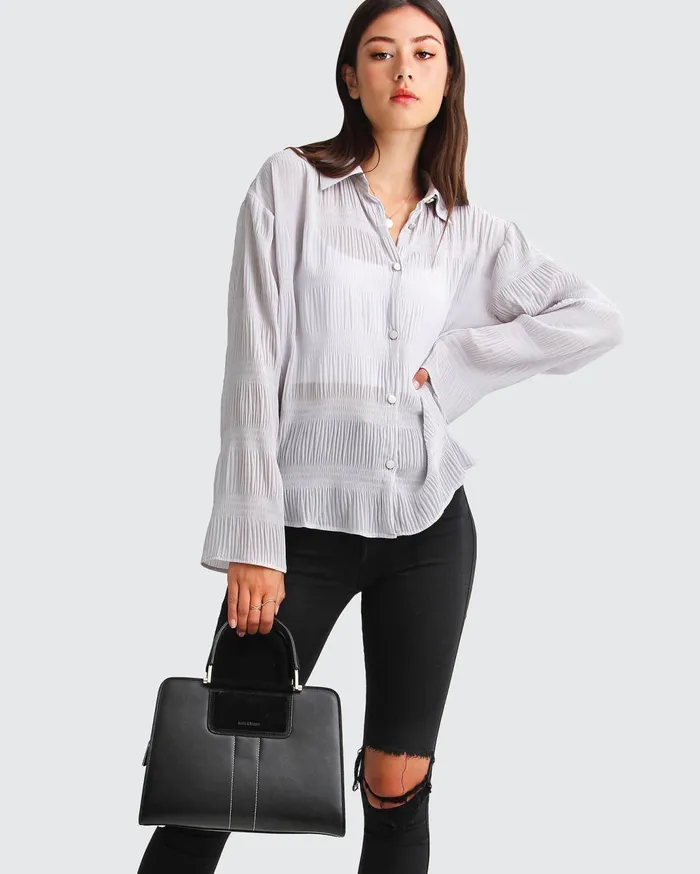 Women Tops Belle and Bloom Yoko Shirred Chiffon Blouse 8211 Grey