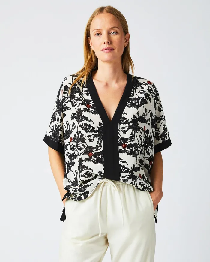 Women Tops Billy Reid Banded Kaftan Blouse Blackwhite