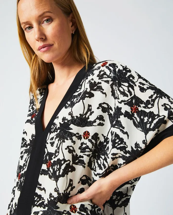 Women Tops Billy Reid Banded Kaftan Blouse Blackwhite