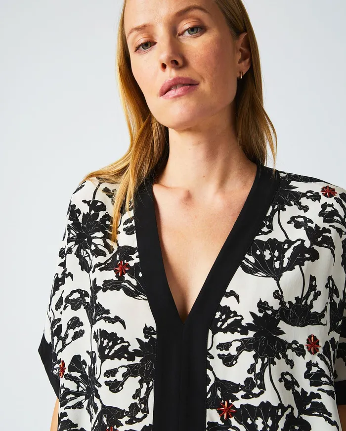Women Tops Billy Reid Banded Kaftan Blouse Blackwhite