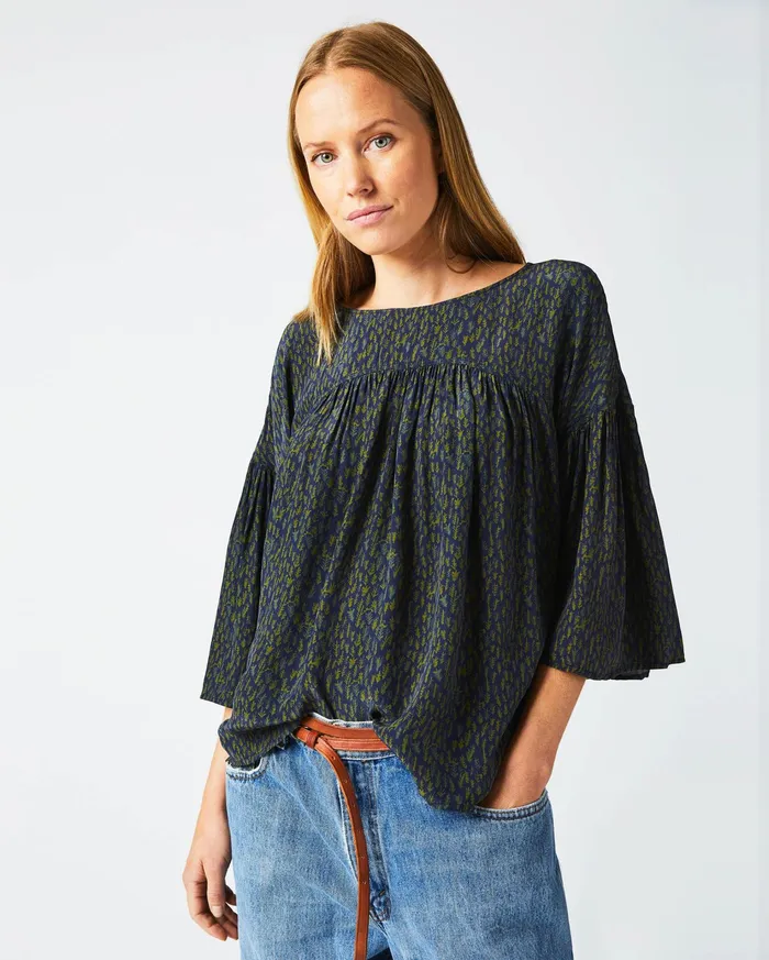 Women Tops Billy Reid Curved Yoke Blouse Navy