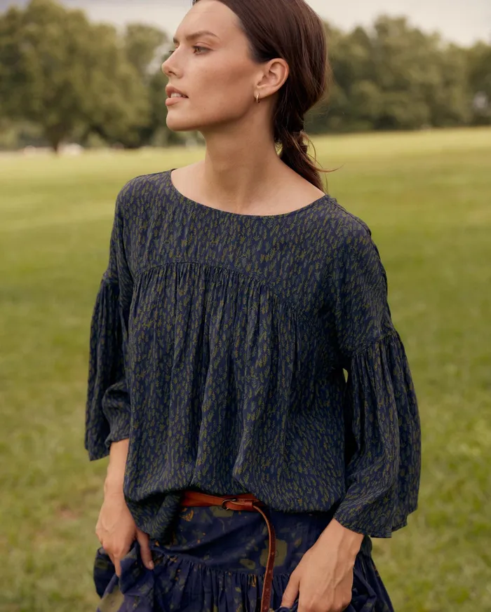 Women Tops Billy Reid Curved Yoke Blouse Navy